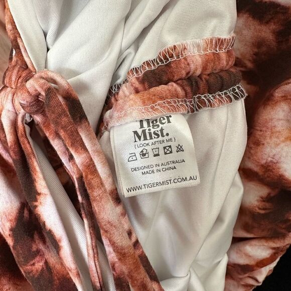 Tiger Mist Riri Brown & Rust Red Print Bodycon Long Sleeved Ruched Dress - Picture 6 of 9